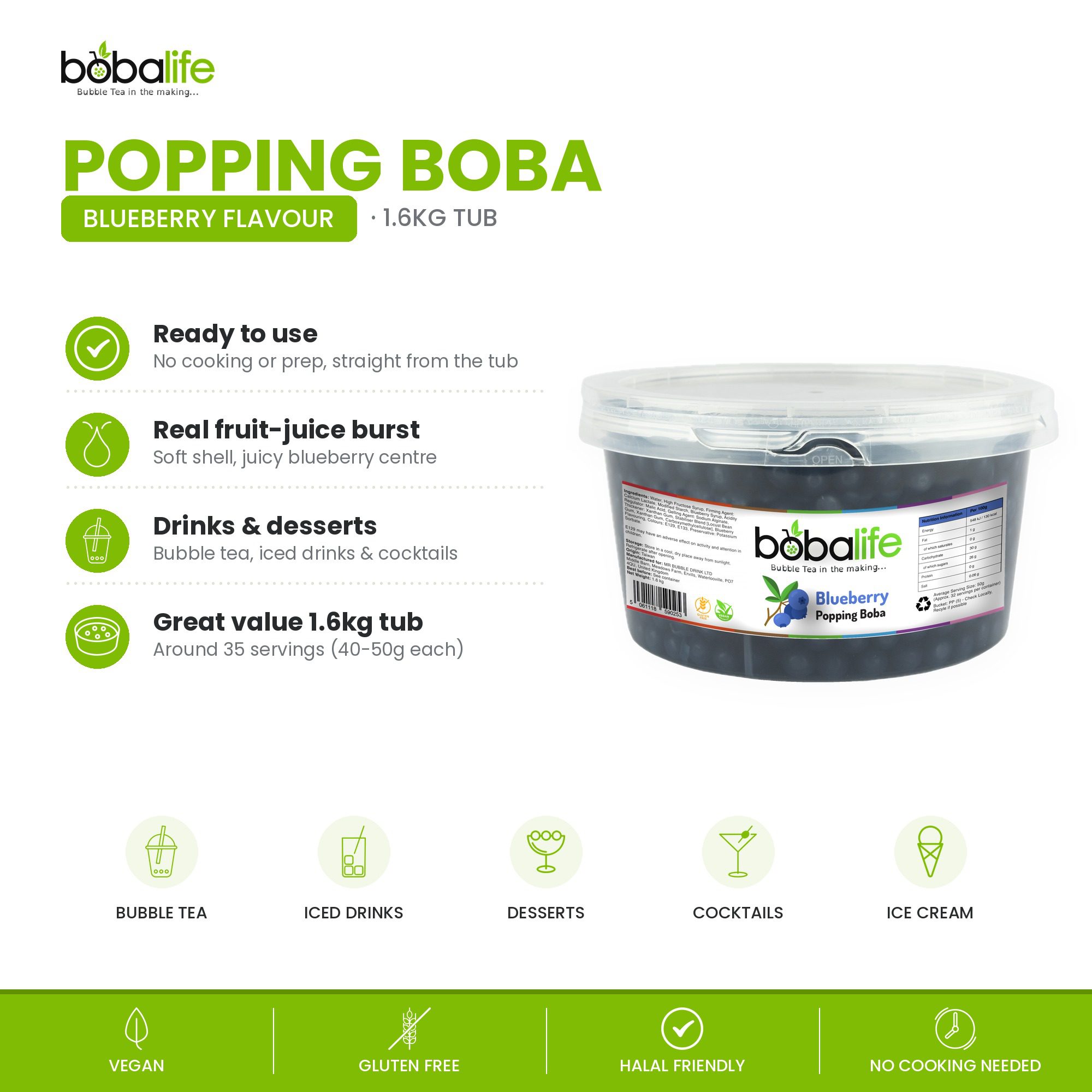 Blueberry Popping Boba (1.6kg tub) - Image 2