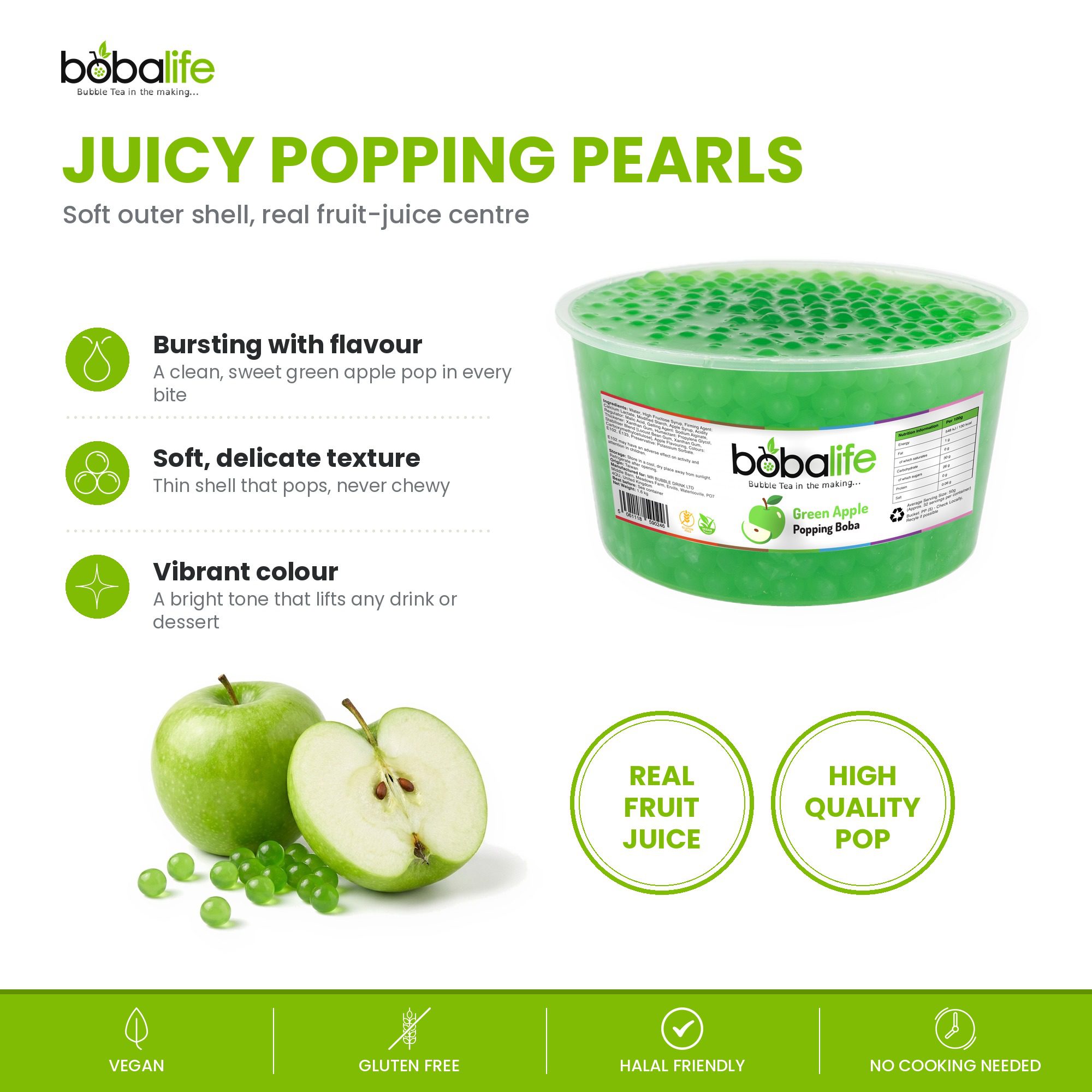 Green Apple Popping Boba (1.6kg tub) - Image 3