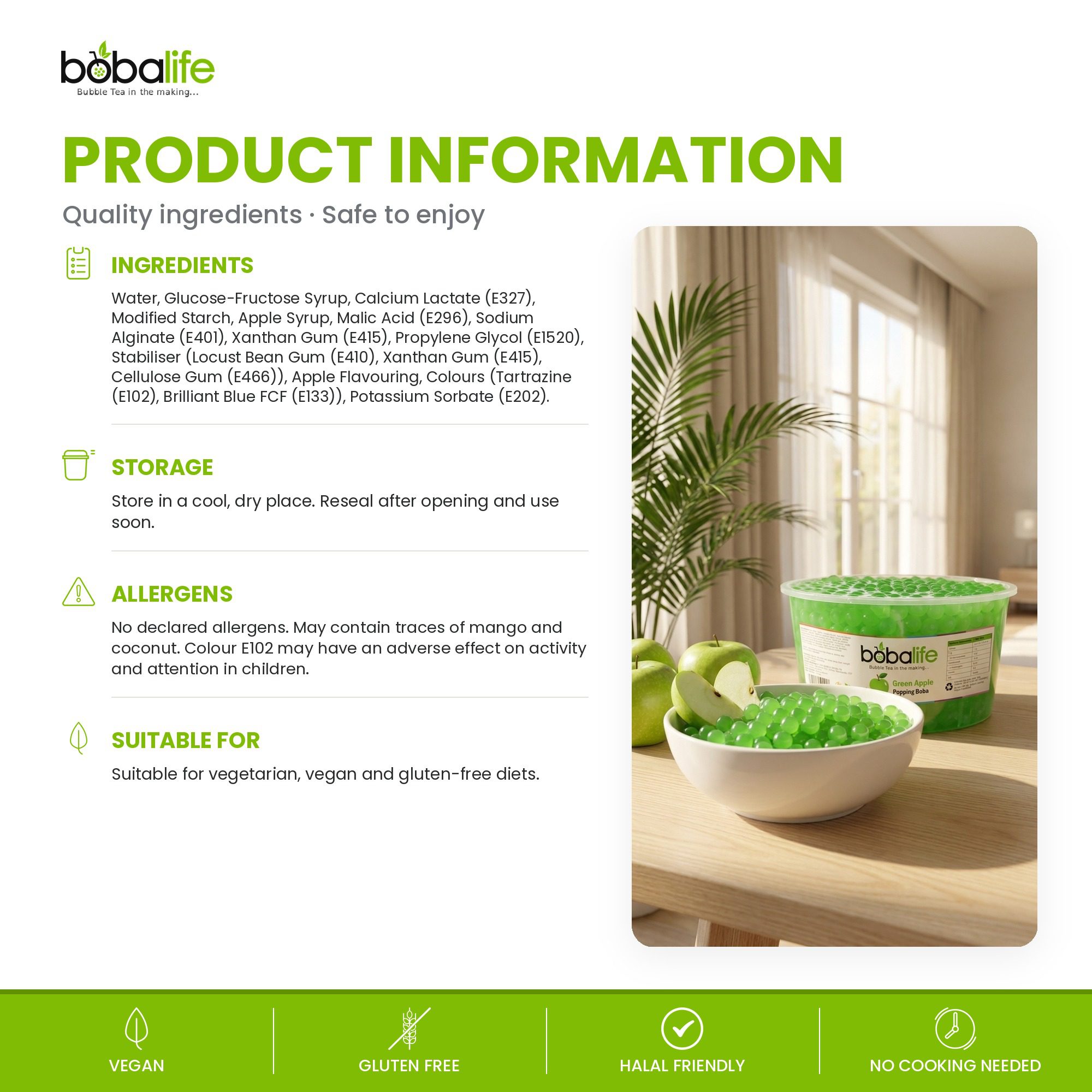 Green Apple Popping Boba (1.6kg tub) - Image 6