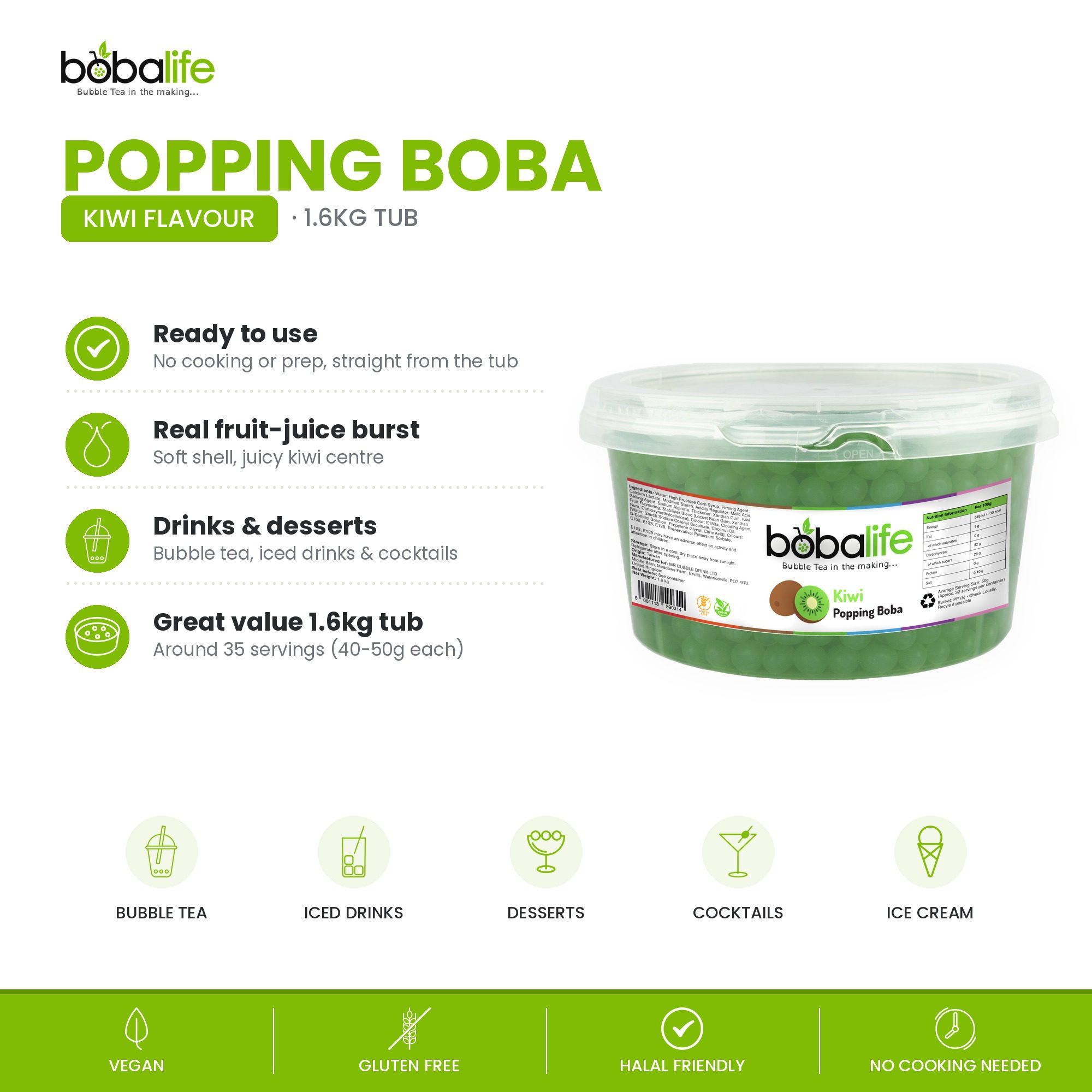Kiwi Popping Boba (1.6kg tub) - Image 2