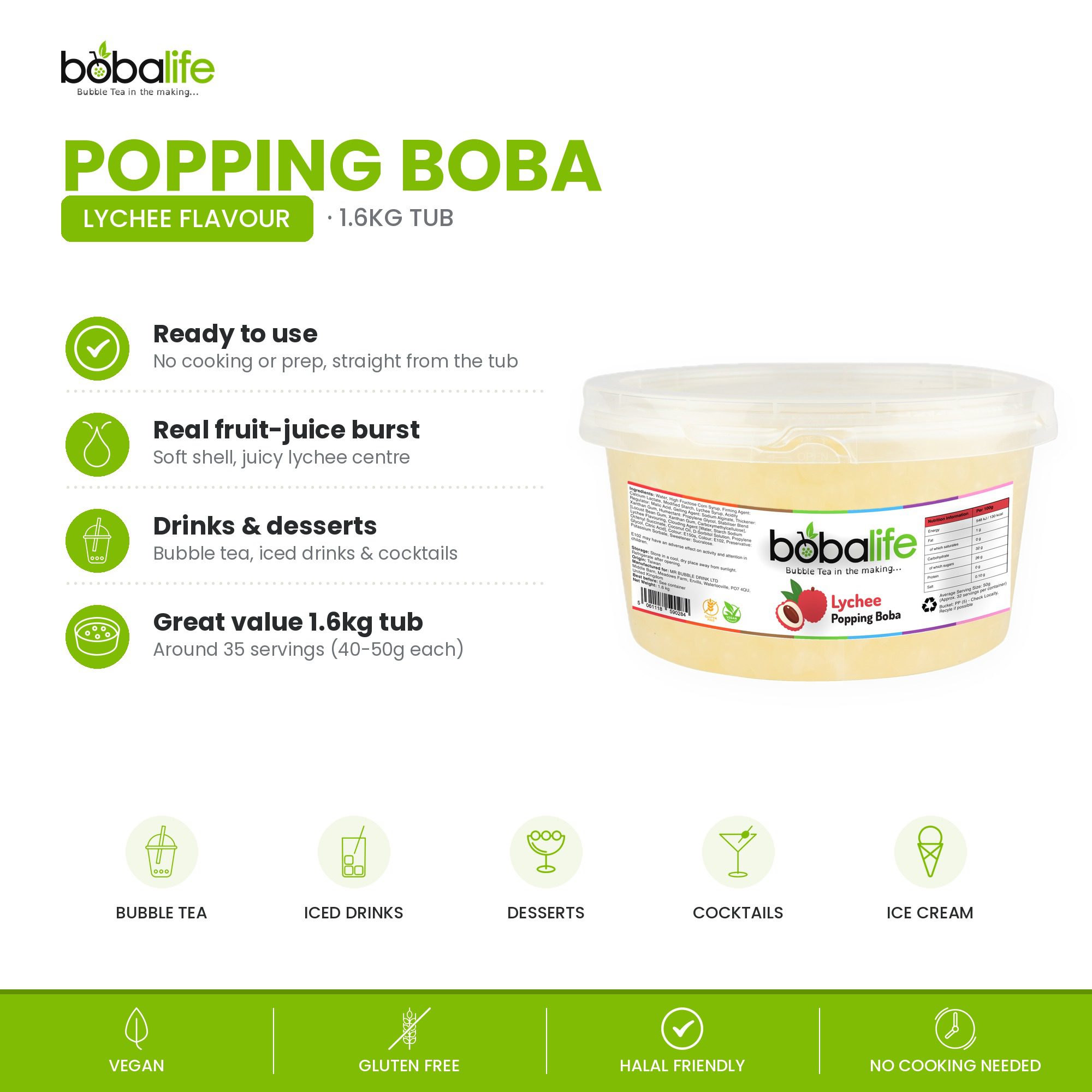 Lychee Popping Boba (1.6kg tub) - Image 2