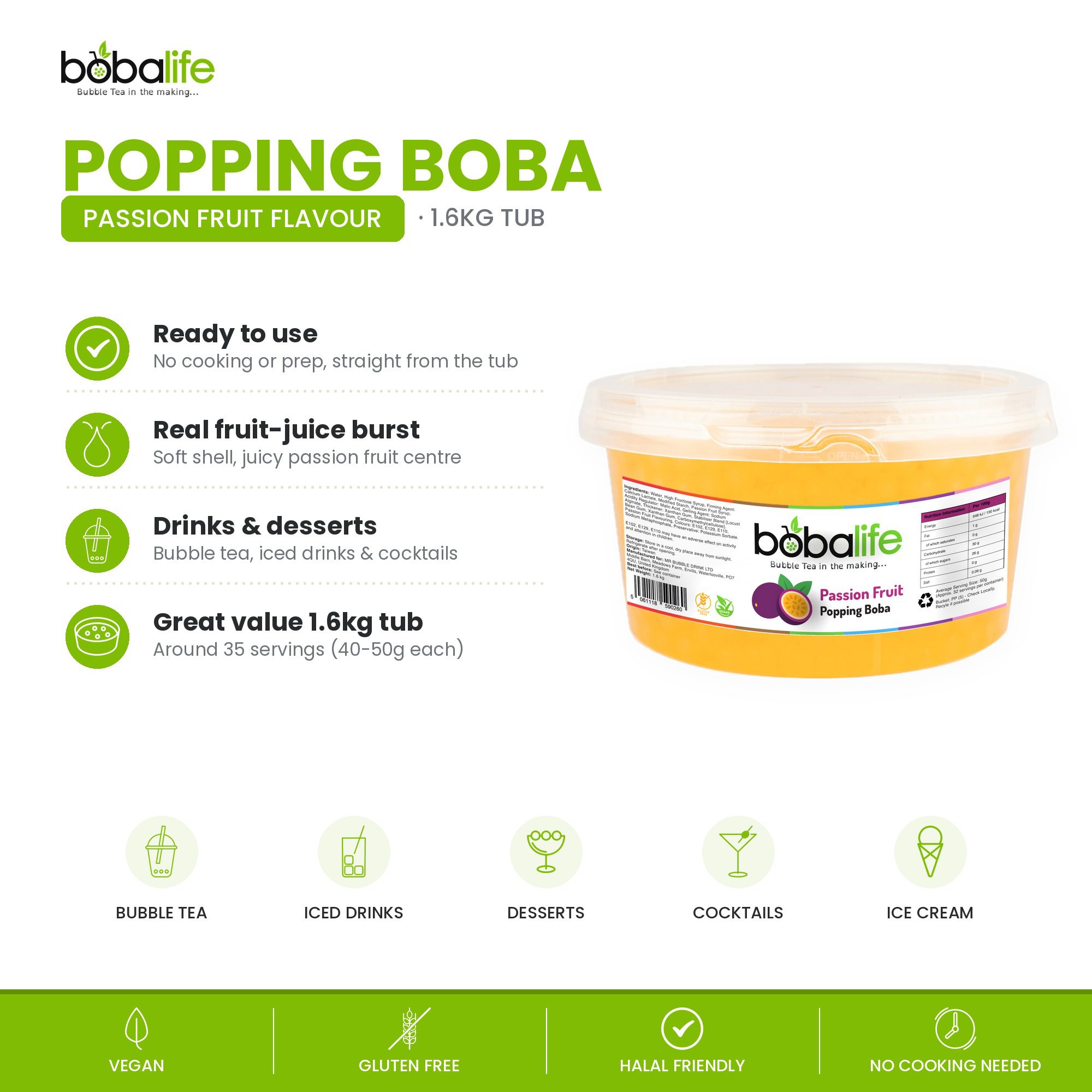Passion Fruit Popping Boba (1.6kg tub) - Image 2