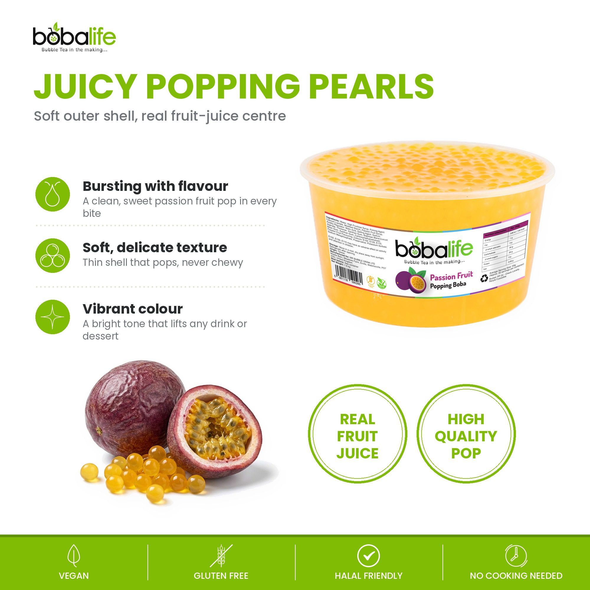 Passion Fruit Popping Boba (1.6kg tub) - Image 3