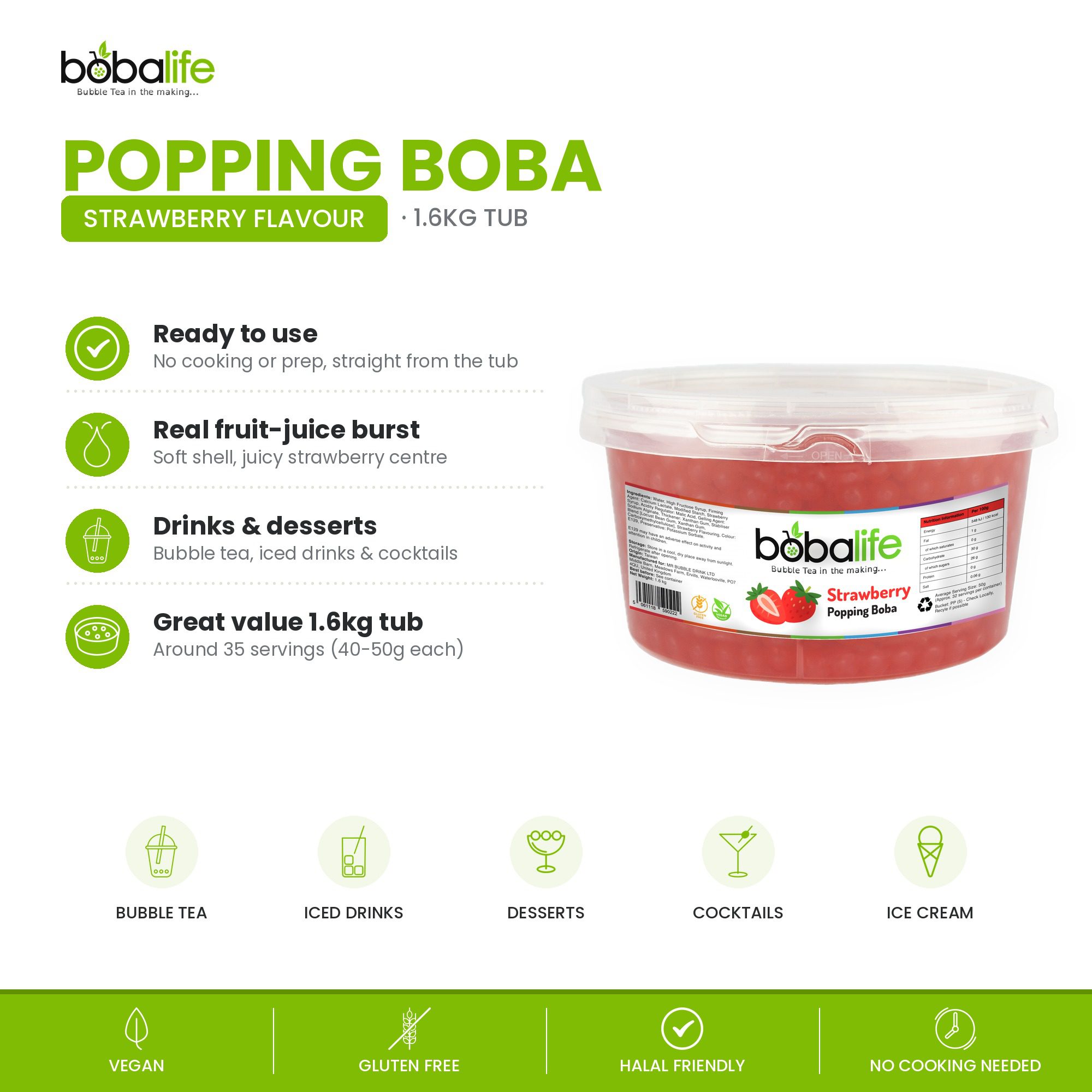Strawberry Popping Boba (1.6kg tub) - Image 2