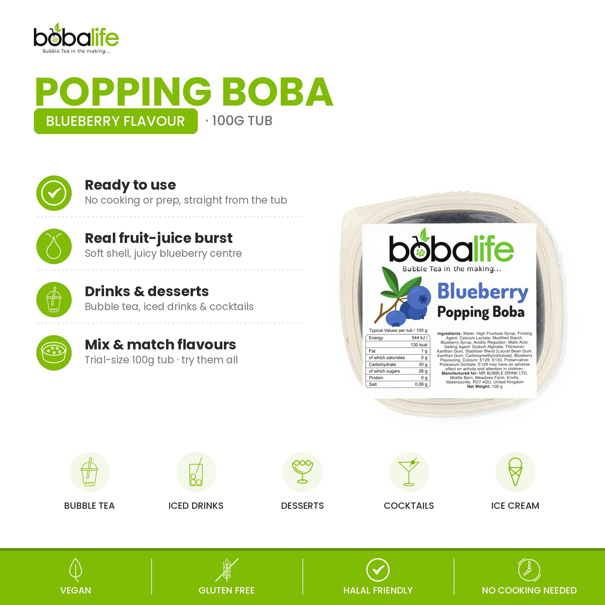 Blueberry Popping Boba (100g pot) - Image 2