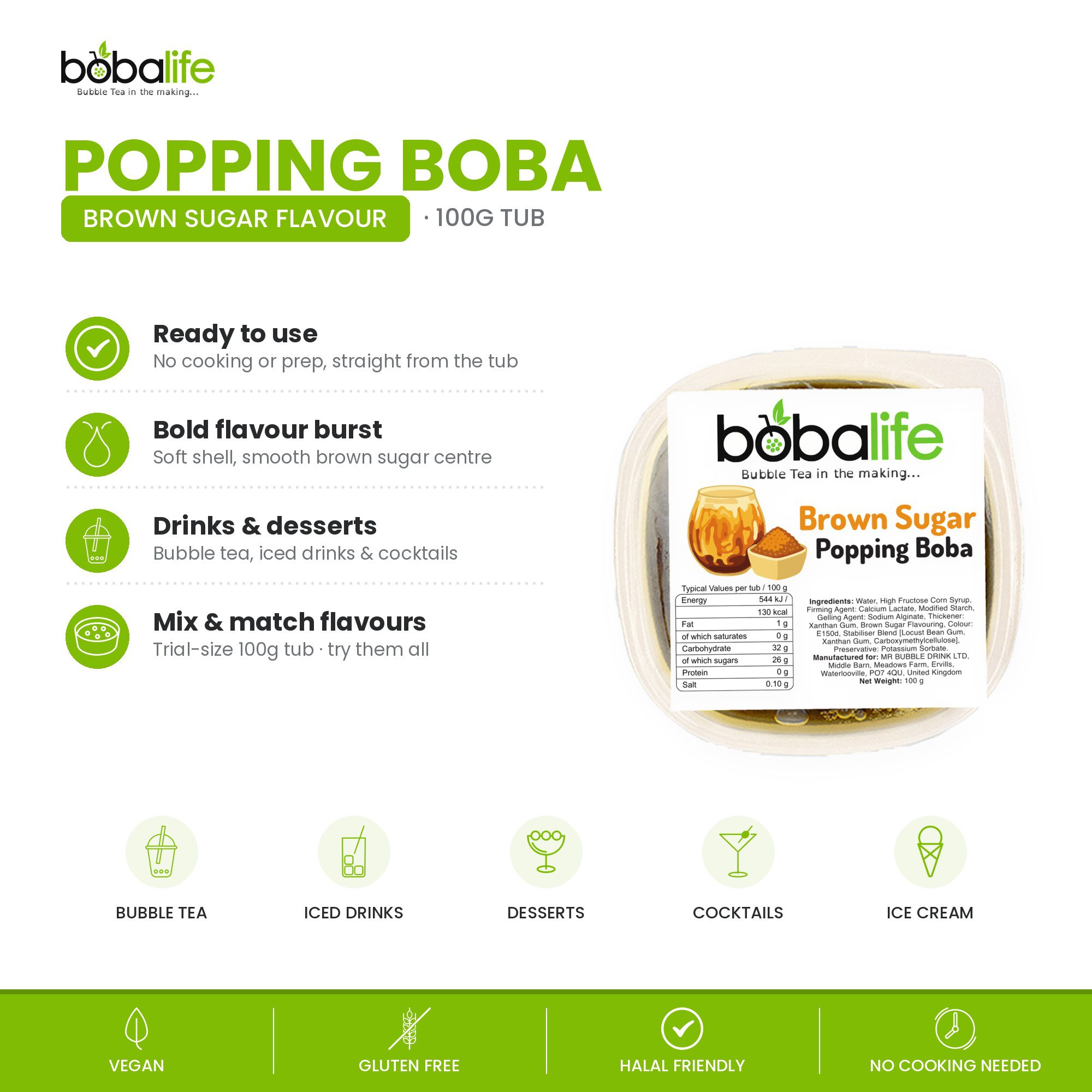 Brown Sugar Popping Boba (100g pot) - Image 2