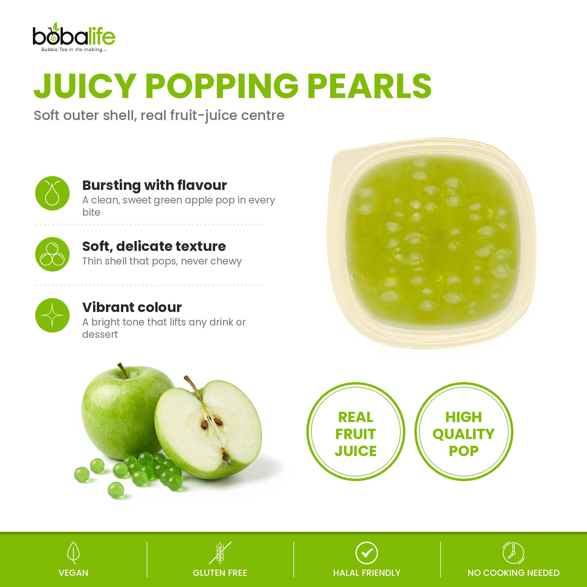 Green Apple Popping Boba (100g pot) - Image 3