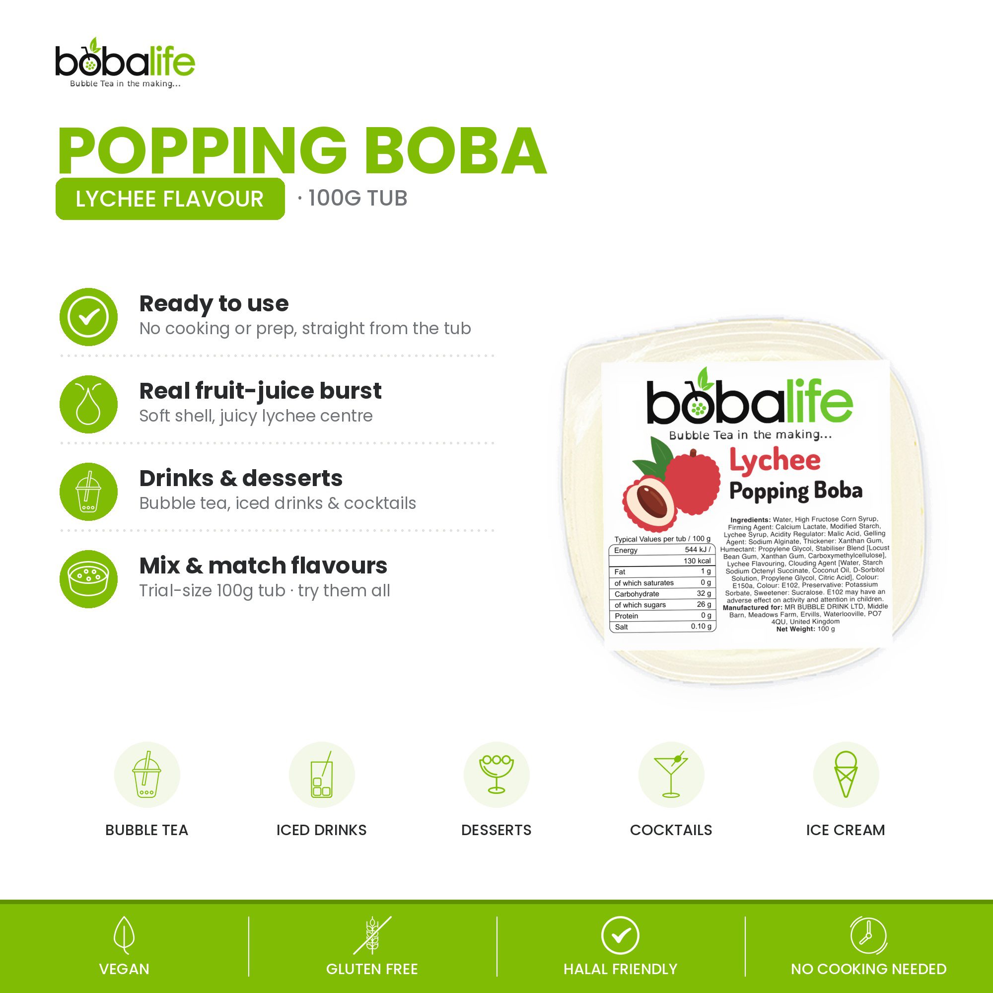 Lychee Popping Boba (100g pot) - Image 2