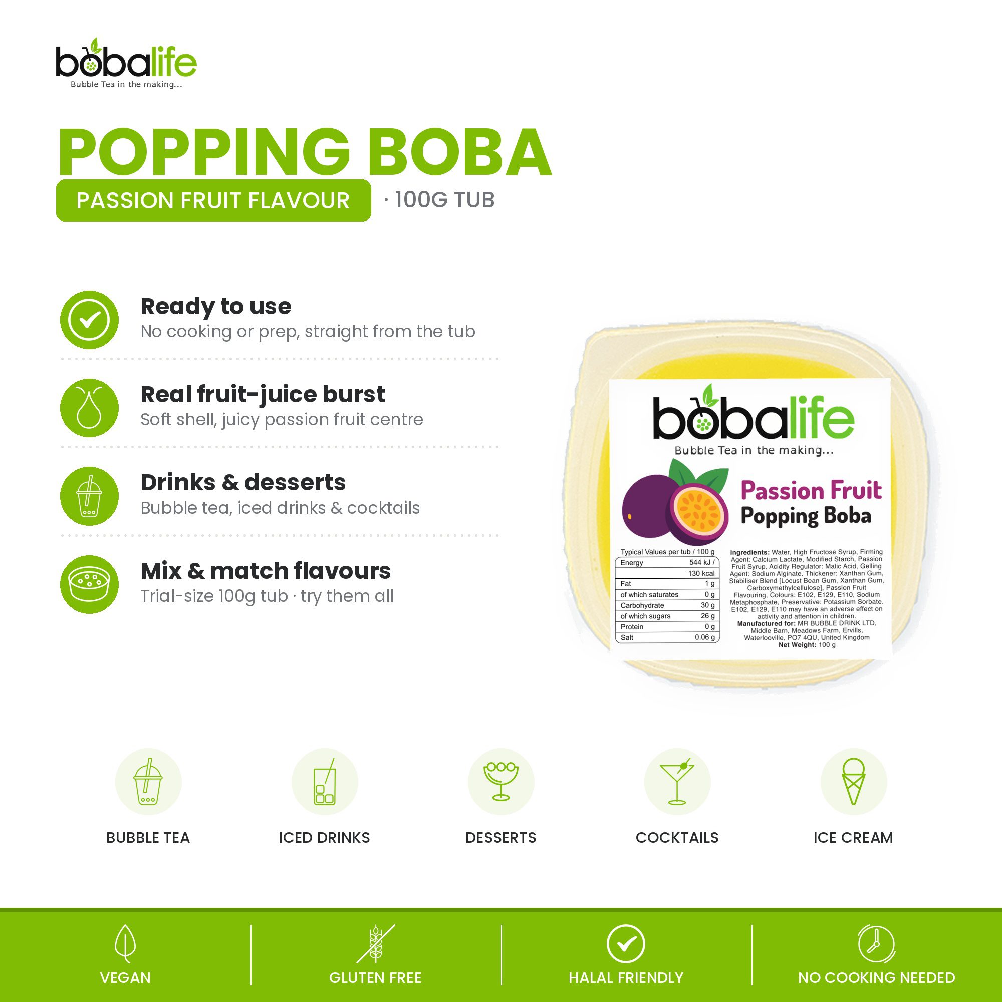 Passion Fruit Popping Boba (100g pot) - Image 2