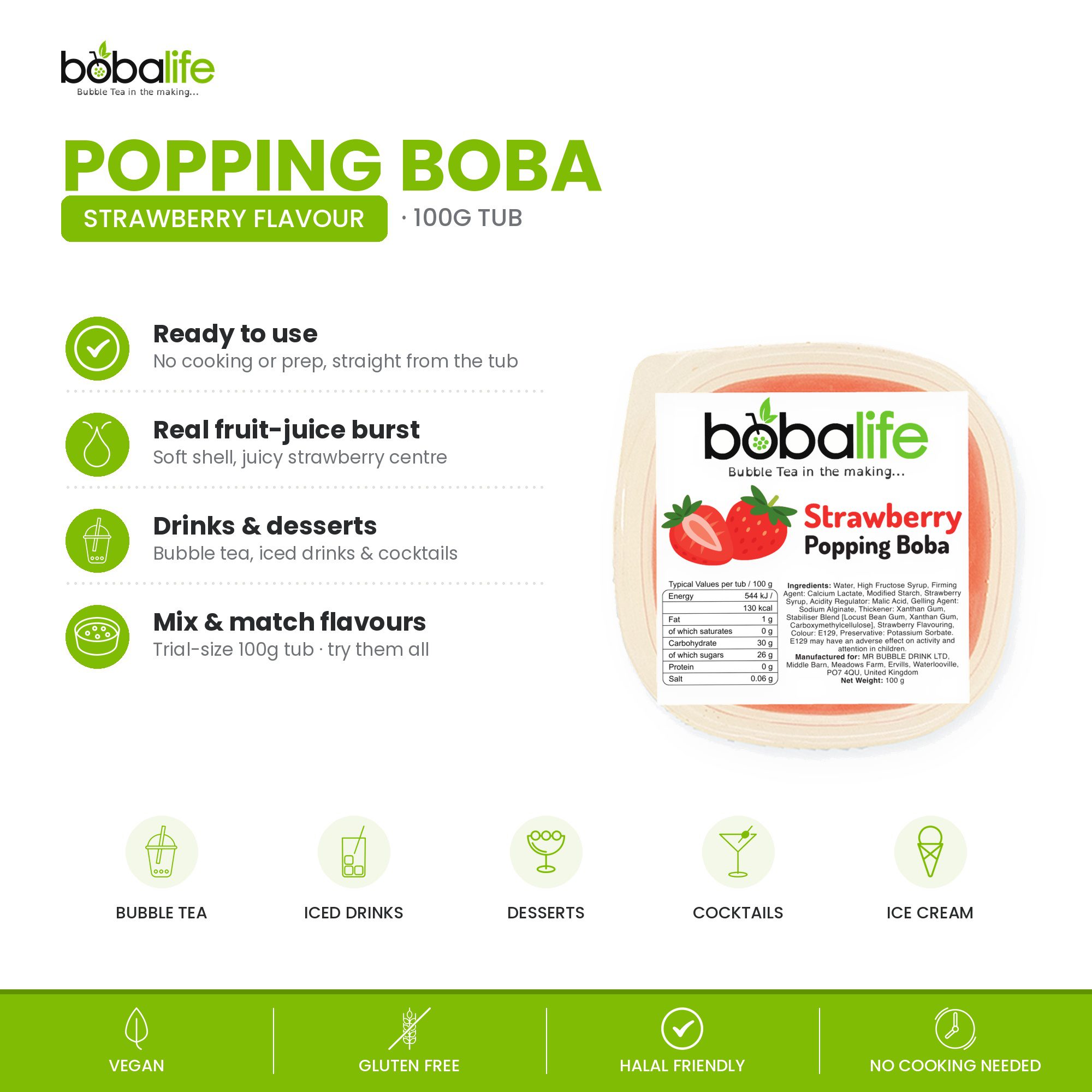 Strawberry Popping Boba (100g pot) - Image 2