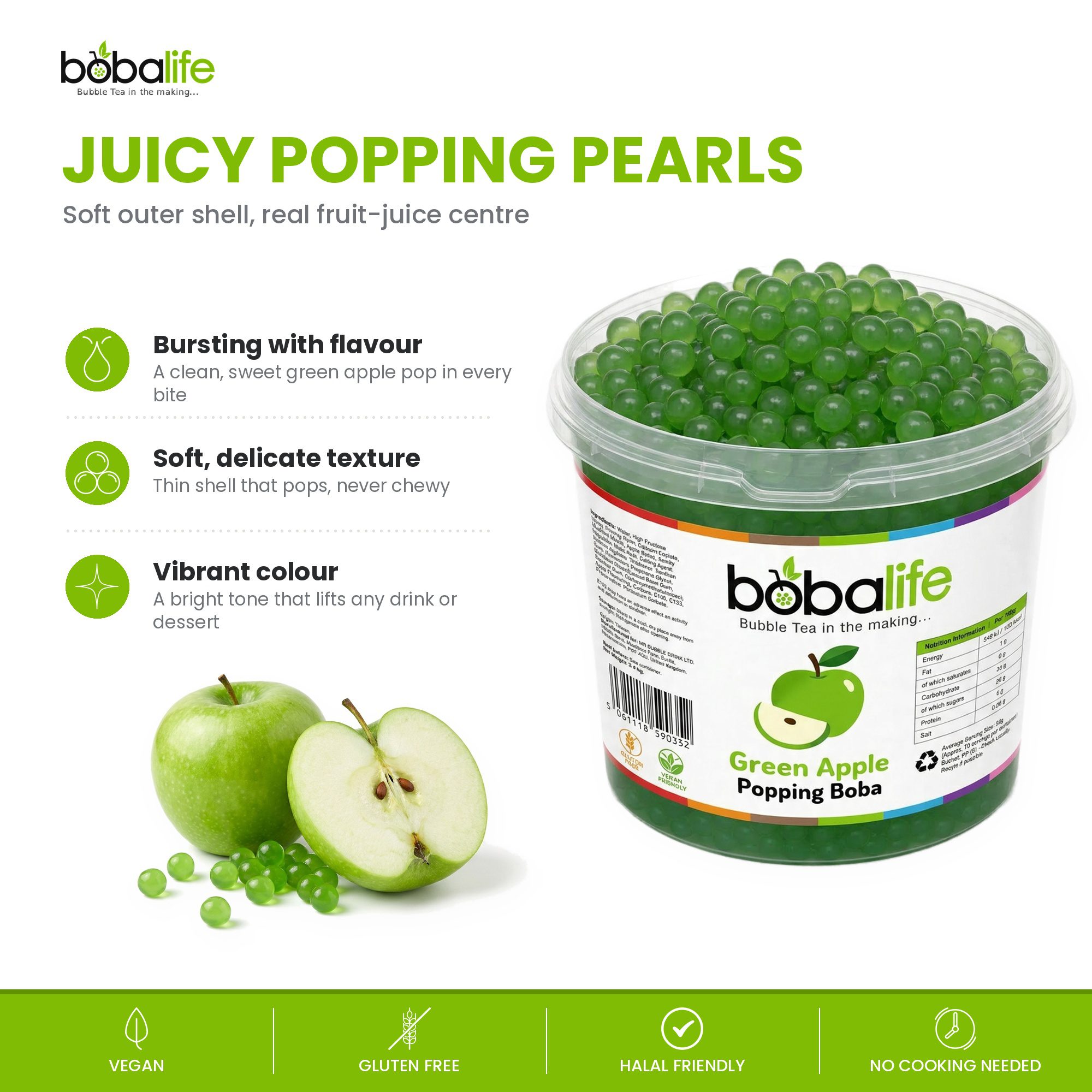 Green Apple Popping Boba (3.4kg tub) - Image 3