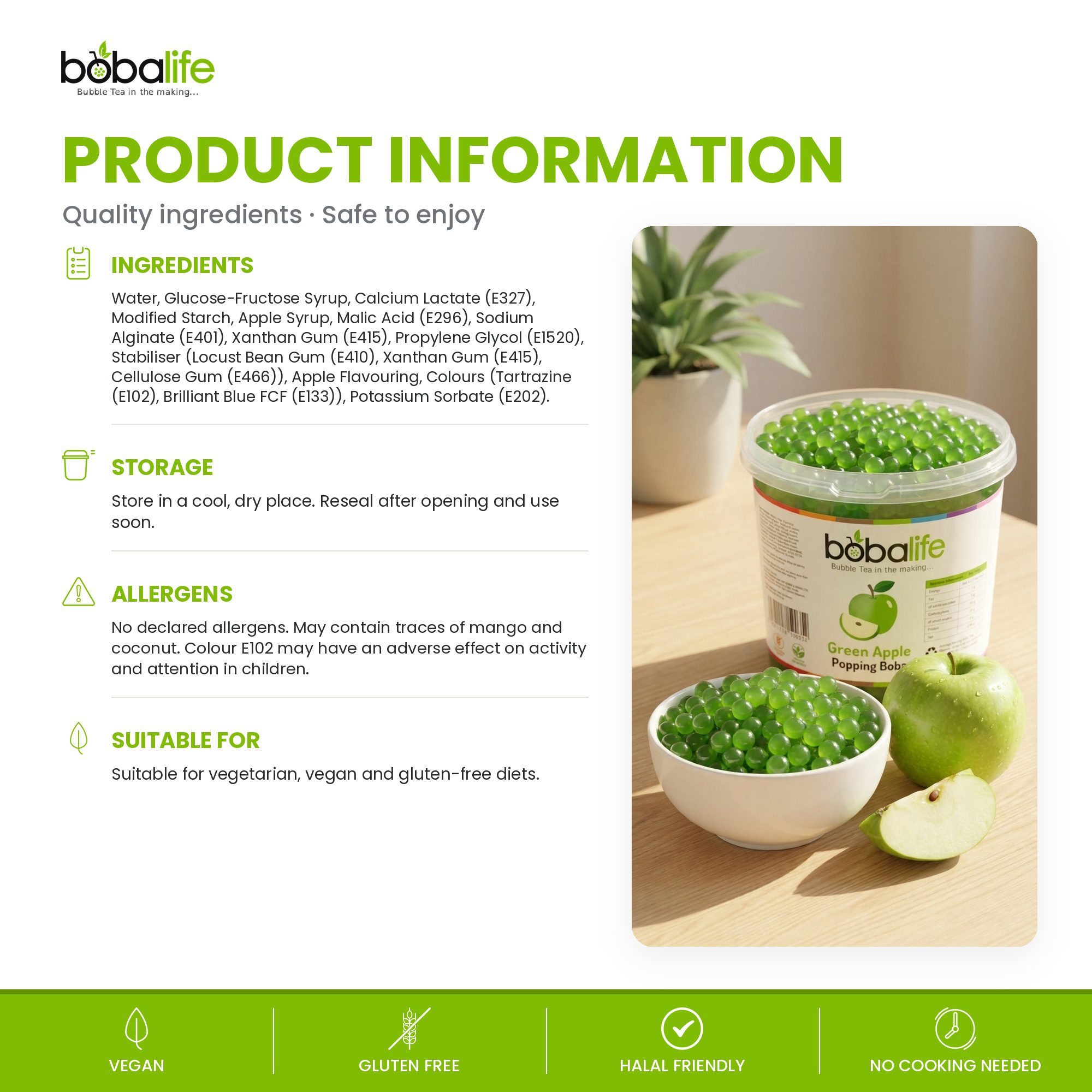 Green Apple Popping Boba (3.4kg tub) - Image 6