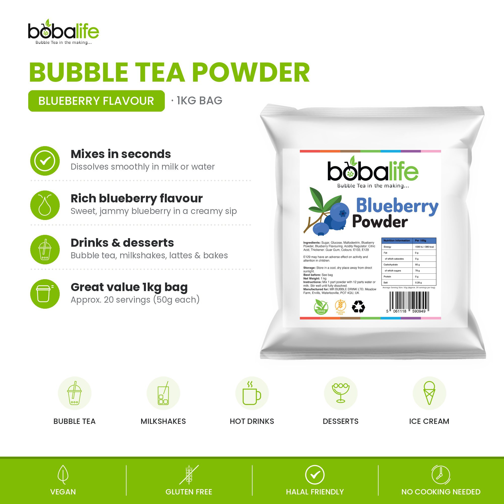 Blueberry Flavour Powder (1kg bag) - Image 2
