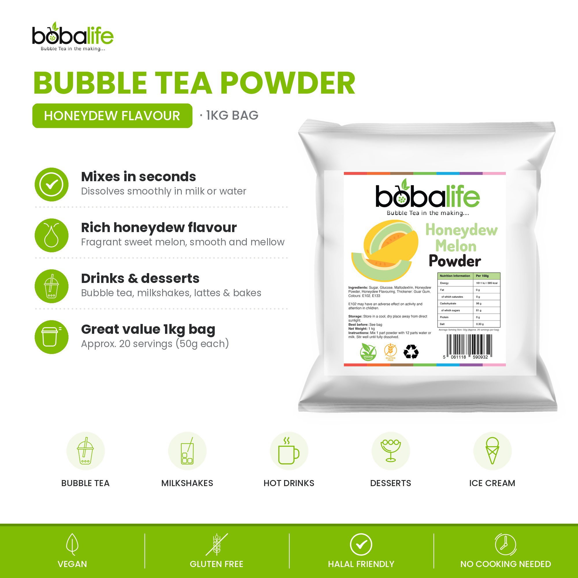 Honeydew Melon Flavour Powder (1kg bag) - Image 2