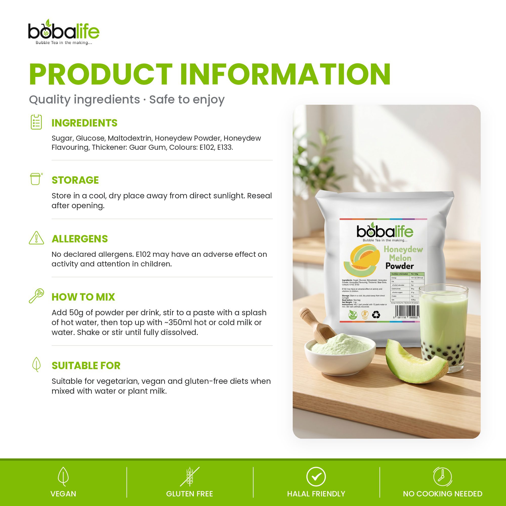Honeydew Melon Flavour Powder (1kg bag) - Image 6