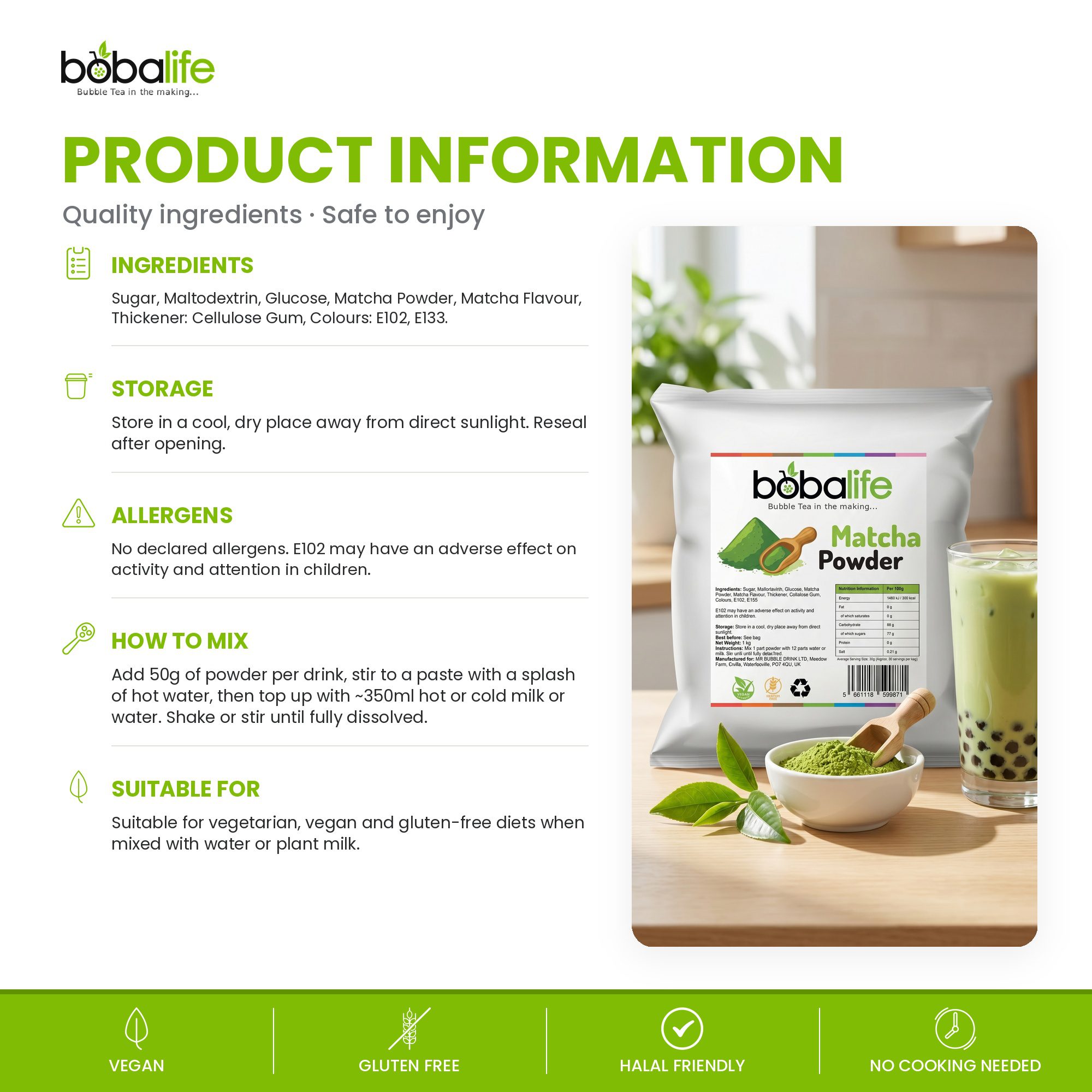 Matcha Flavour Powder (1kg bag) - Image 6