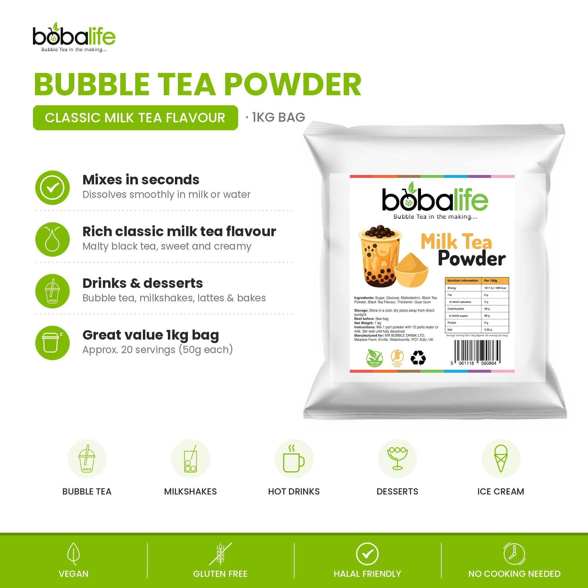 Classic Milk Tea Flavour Powder (1kg bag) - Image 2