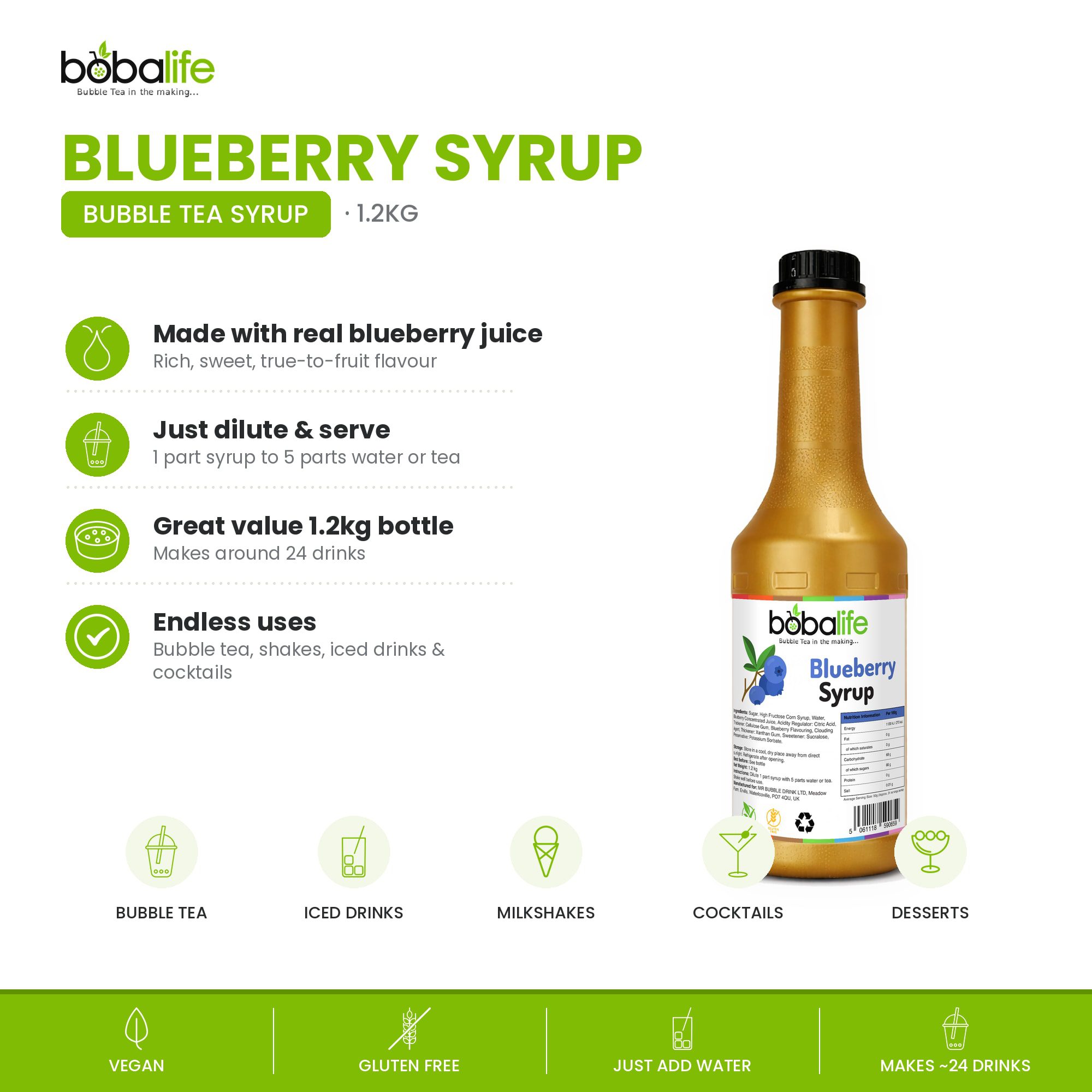 Blueberry Flavoured Syrup (1.2kg bottle) - Image 2