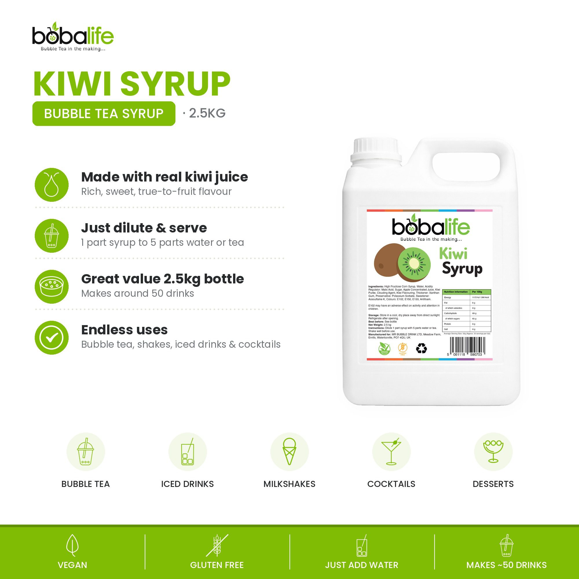 Kiwi Flavoured Syrup (2.5kg bottle) - Image 2