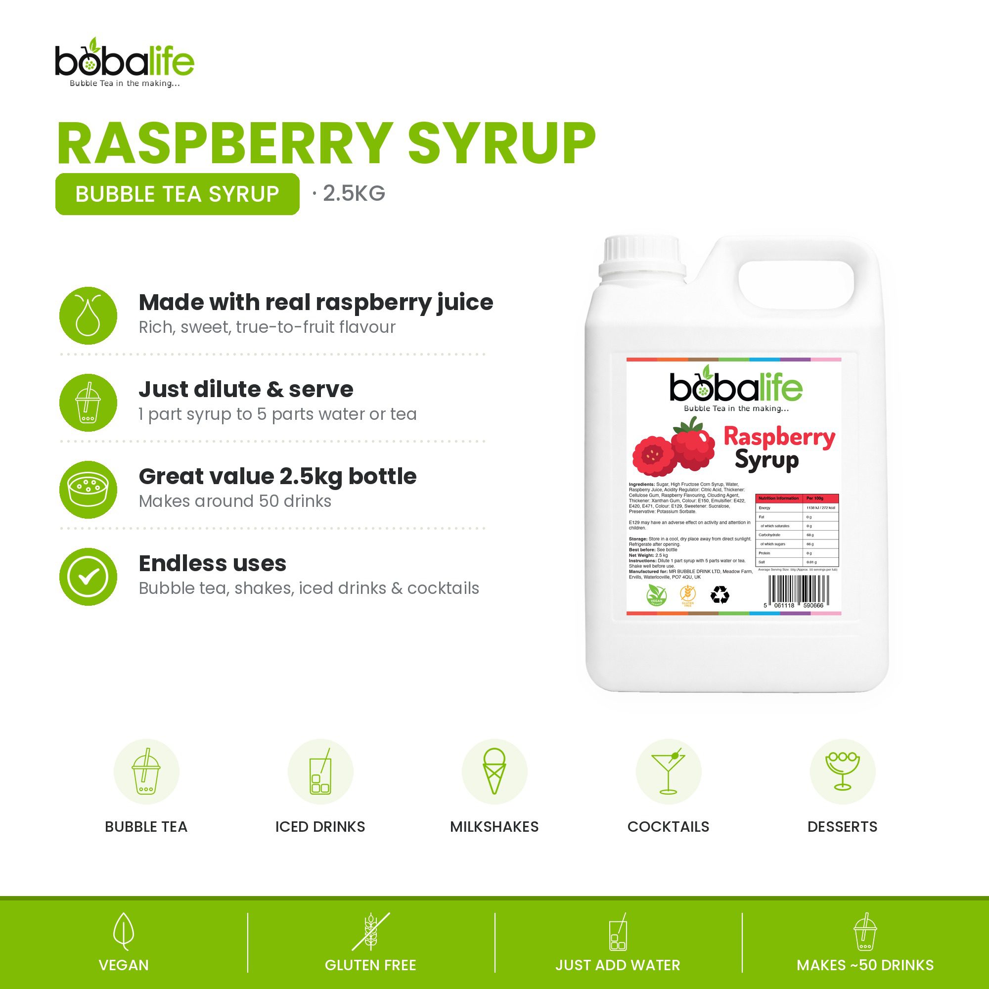 Raspberry Flavoured Syrup (2.5kg bottle) - Image 2