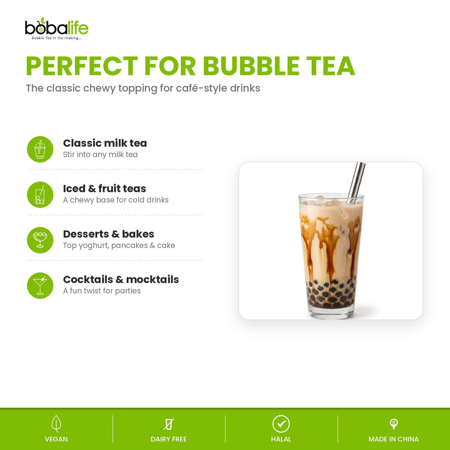 Black Sugar bubble tea made with Bobalife instant boba pearls