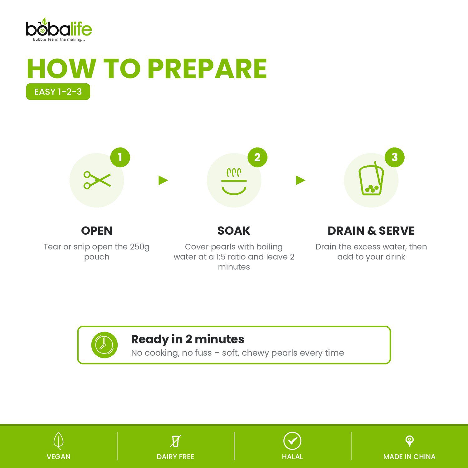 How to prepare Bobalife Instant Taro Boba Pearls in 2 minutes