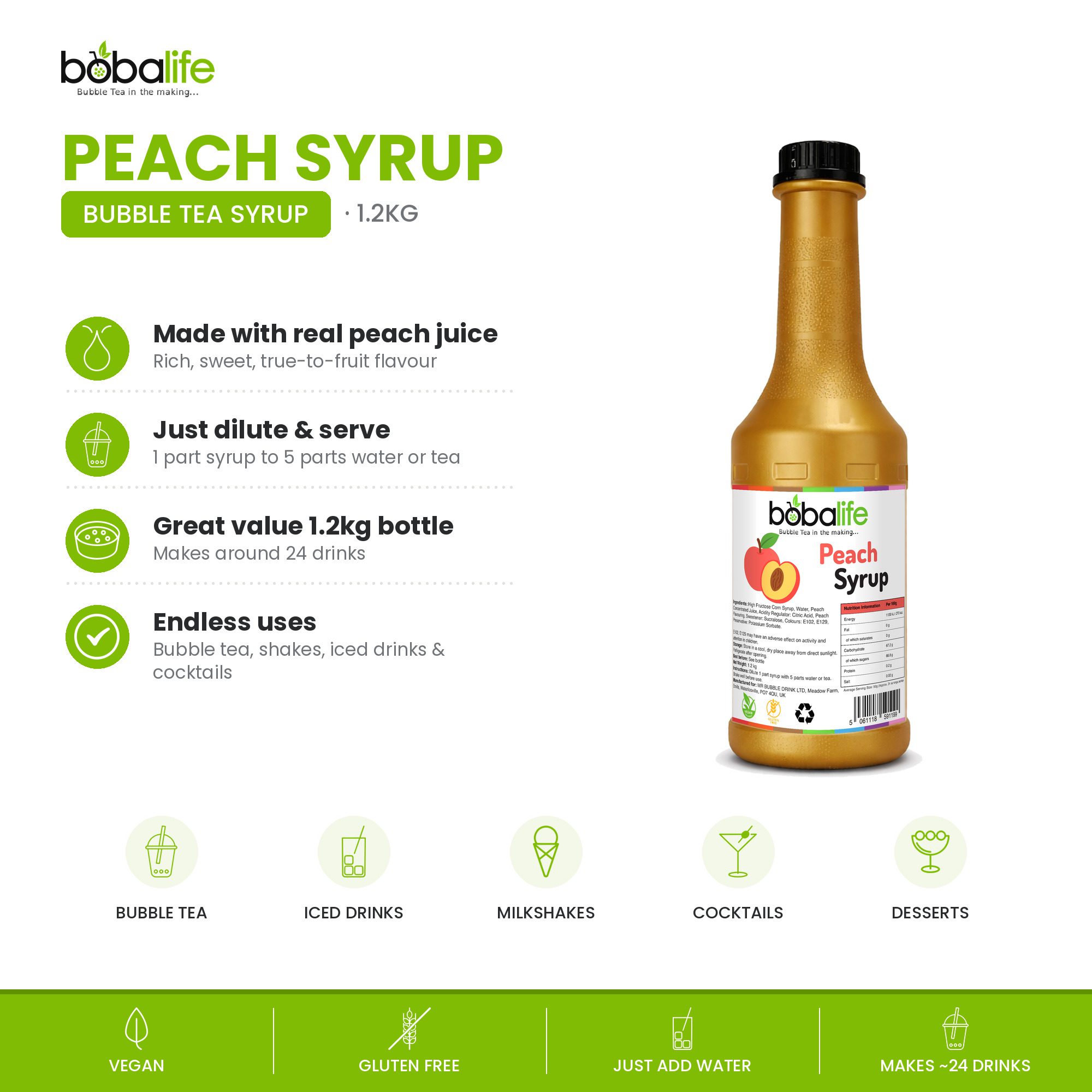 Peach Flavoured Syrup (1.2kg bottle) - Image 2