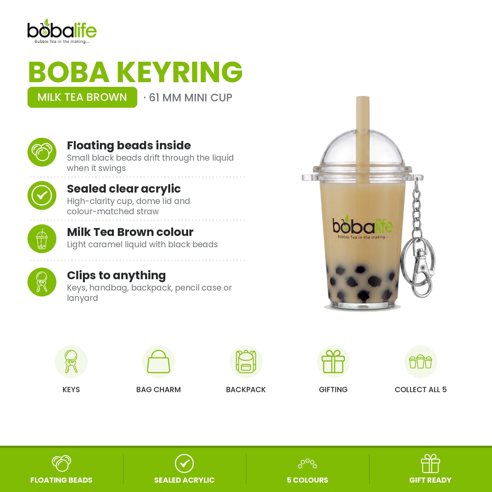 Boba Keyring (Milk Tea Brown) - Image 2