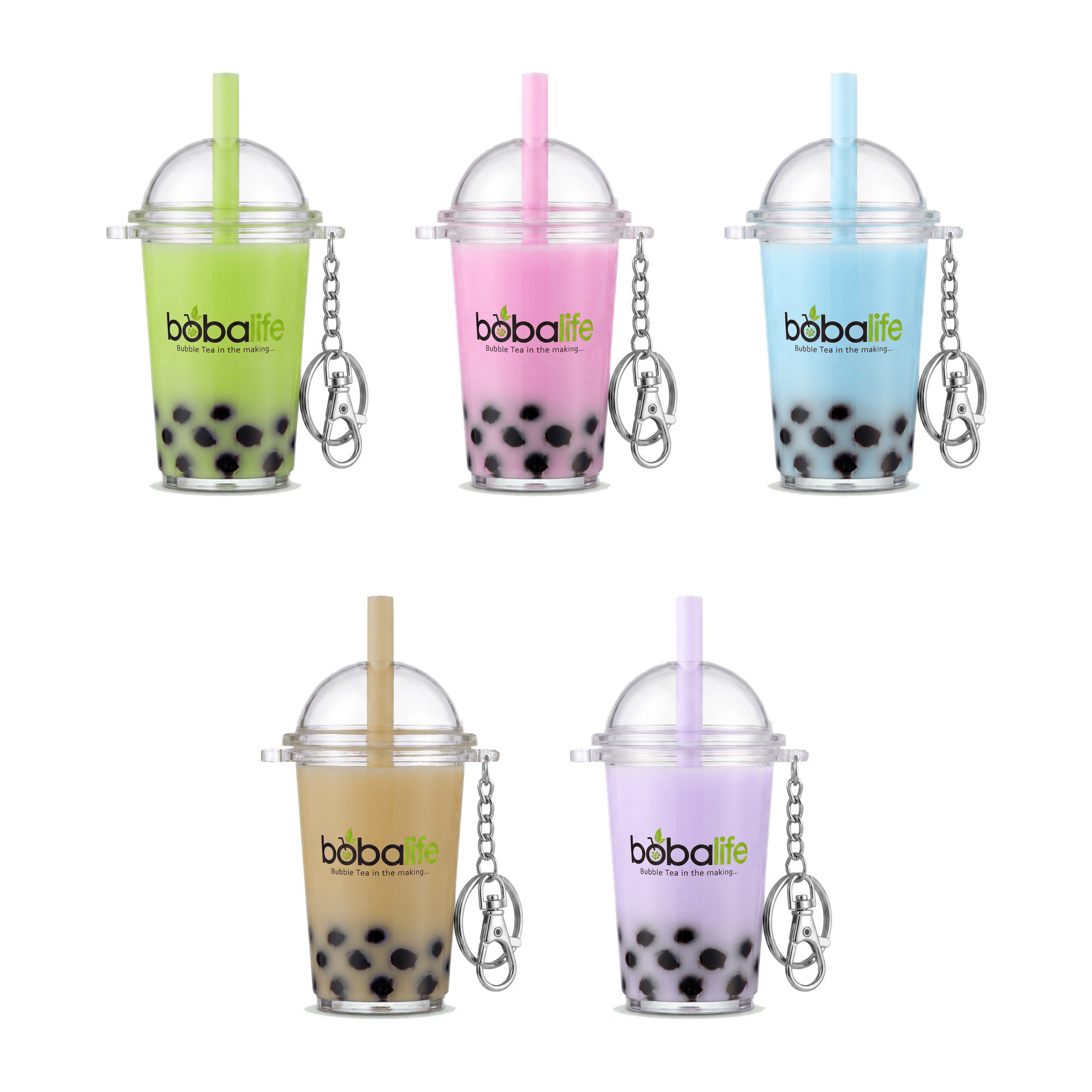 Bobalife boba keyring set of 5, one of each colour