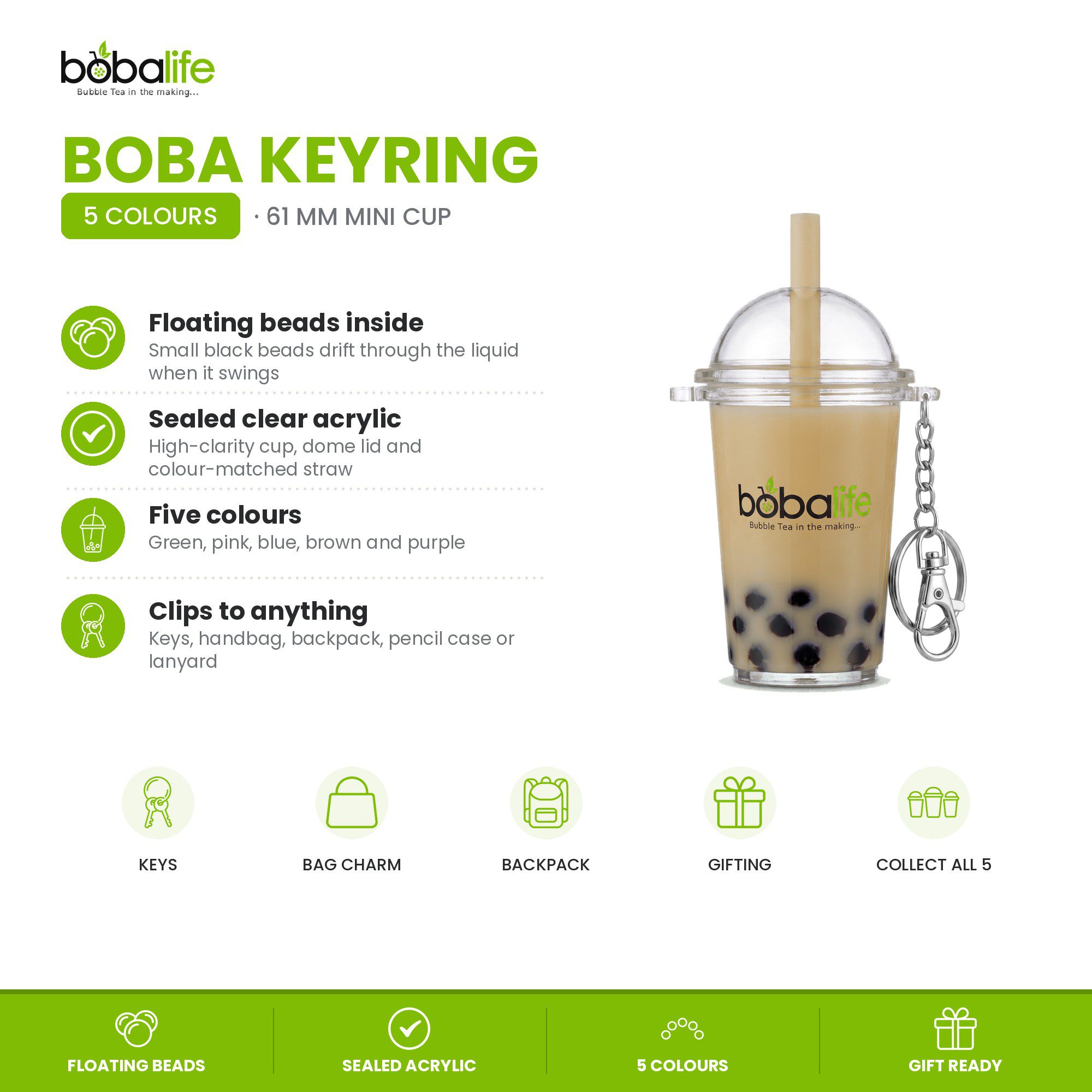 Bobalife boba keyring set of 5, image 2